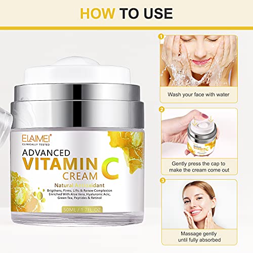Vitamin C Face Cream with Hyaluronic Acid & Vitamin E, Natural Anti Aging & Wrinkle Day & Night Face Moisturiser for Women and Men, Boost Skin Co