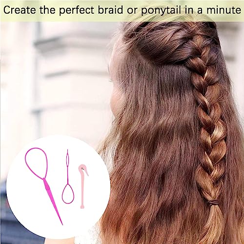 Hair Pull Through Tool, 3pcs topsy tail Hair Tool, Hair Looping Tool And Bands Remover Cutter, Ponytail Pull Through Hair Hoop Tool, Hair Tools f