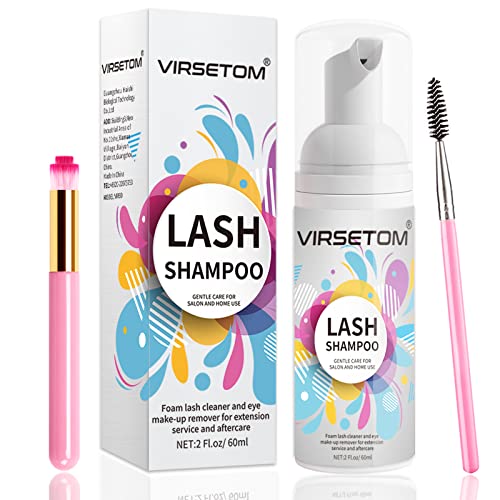 Eyelash Extension Cleanser, Eyelash Extension Shampoo For Eyelashes Cleansing and Extensions, Gentle Lash Shampoo 60ml + Brush + Mascara Wand, Pa