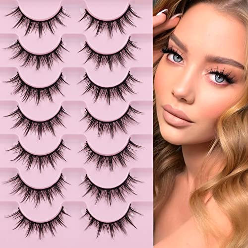 Manga Lashes Natural Look Anime Lashes Wispy Faux Mink False Eyelashes Fluffy Spiky 3D Volume Eye Lashes Korean Japanese Asian Cosplay Fake Eyela