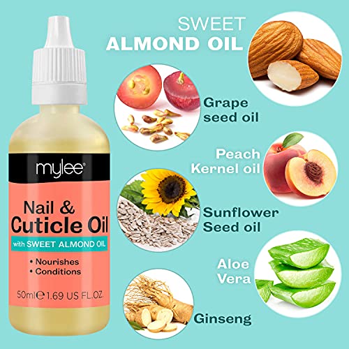 Mylee Sweet Almond Nail & Cuticle Oil 50ml, – Deeply Hydrating & Nourishing Cuticle Conditioner Oil, Non-Greasy Formula and Leaves No Sticky Resi