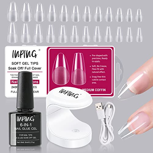 INPING Gel Nail Glue, 2PCS 8ML Nail Glue 6-In-1 False Nail Tips Gel Glue Kit Extra Strong Nail Bond Nail Glue Gel for Nail Extension Tips/Acrylic