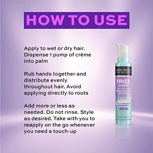 John Frieda Frizz Ease Weightless Wonder Featherlight Smoothing Creme for Frizzy, Fine Hair with Aloe Water, Frizz Control for Thin, Fine Hair, 1