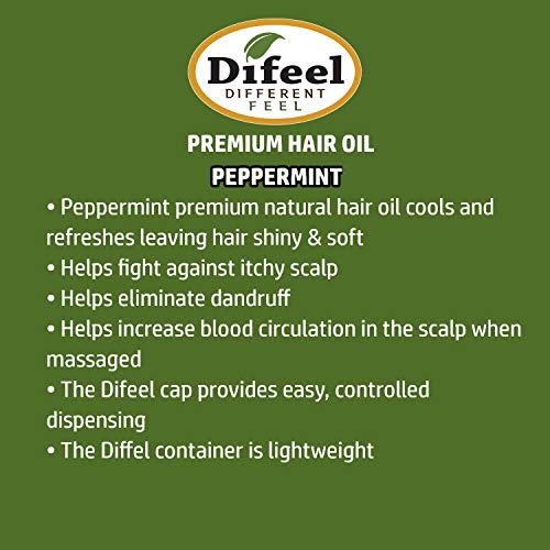Difeel Premium Natural Hair Oil - Peppermint Oil, For Dry & Flaky Scalp, Cools & Refreshes Hair, Leaves Hair Shiny & Soft, Provides Immediate & L