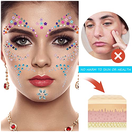 URAQT Face Gems Glitter, 12 Sheets Face Gems Mermaid Jewels Rhinestones Stickers Set, Self-adhesive Crystal Rainbow Tears Gem Stones Stickers Eye