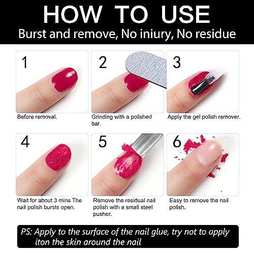 Gel Nail Polish Remover 15ml, Gel Polish Remover Quick & Easy Remove Within 2-5 Minutes, Nail Gel Remover Non-Irritating, No Need For Foil Soakin