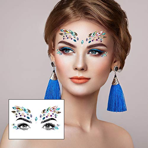 URAQT Face Gems Glitter, 6 Pcs Rhinestone Face Glitter, Crystals Face Stickers for Eyes, Self-Adhesive Body Temporary Tattoos for Party, Rave Fes