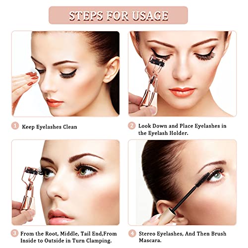 Eyelash Curlers,4 in 1 Lash Curler Kit for Women includes 2 Size of Eye Lash Curler with Comb,Eyebrow Brush,4 Refills Pads,for Natural and Curved