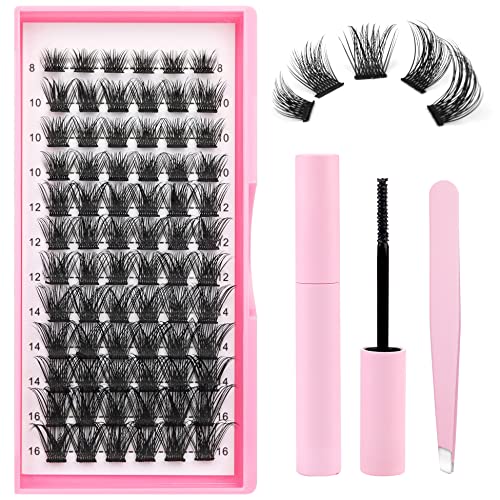 DIY Lash Extension Kit Cluster Lashes 240pcs Lash Cluster Individual Eyelash Extension Kit Natural D Curl Cluster Lash with Lash Bond and Seal, A