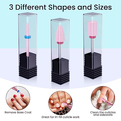 Professional Ceramic Nail Drill Bits Set, 3Pcs Universal 3/32'' Acrylic Nail File Bits for Manicure Pedicure, Cuticle Gel Nail Polishing - Nail D