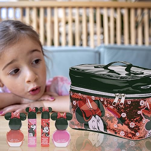 Disney Minnie Mouse - Townley Girl Zipper Cosmetic Train Case With Lip Gloss, Lip Balm, Hair Clips, Nail Stickers, Scrunchie and More, Ages 3+, f