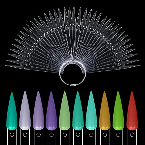 BNG Stiletto Nail Colour Display Sticks 80X Nail Art Tips Pop Sticks Gel Polish Practice Sample Nail Pops Salon Color Card Chart, Fan-shaped Tran