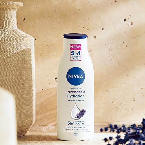 NIVEA Lavender Body Lotion (400ml), NIVEA Moisturiser for Dry Skin with Natural Origin Oils and Lavender Scent, NIVEA Body Lotion for Smoother Sk