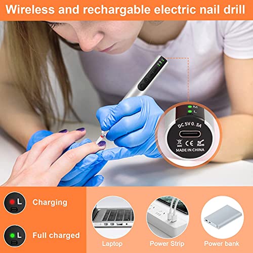 CGBE Electric Nail Files, 20000RPM Rechargeable Electric Nail Drill Machine, Cordless Electric Nail File Portable Manicure Pedicure Set for Acryl