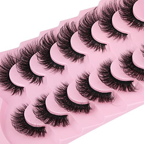 JIMIRE False Eyelashes Fluffy Cat Eye Natural Faux Mink Lashes Dramatic Wispy Fox Eye 17MM Strip Fake Lashes Look Like Eyelash Extensions Pestaña