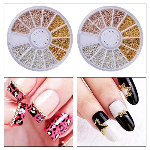 2 Boxes 3D Nail Art Decorations Nails Art Mini Steel Ball Nail Beads Nails Beauty Decorations Accessory Tool for Nail Decoration