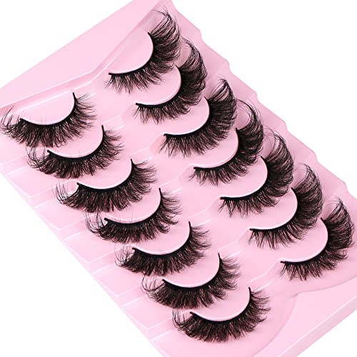 Ruairie False Eyelashes Cat Eye Lashes Fluffy Wispy Natural Eyelashes 20MM False Lashes Pack 8D Dramatic Volume Faux Mink Lashes Strip 7 Pairs