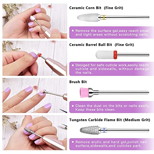 Cuticle Drill Bit, MORGLES Ceramic Nail Drill Bits 10 Pcs E File Bits 3/32" for Electric Manicure Pedicure Nail Drill, for Acrylic Gel Nails