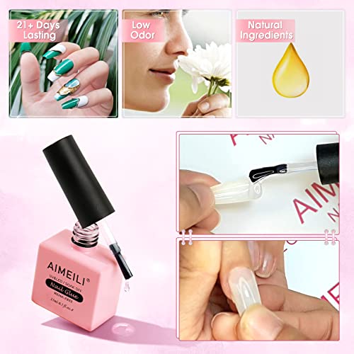 AIMEILI Nail Glue for Acrylic Tips Extra Strong Nail Bond Glue Brush On Clear Gel Adhesive Glue for Stick On Soft Gel Tips, Acrylic Nails, False