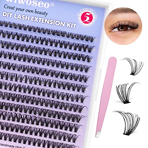 DIY Lash Extension Kit Cluster Lashes 240pcs Lash Cluster Individual Eyelash Extension Kit Natural D Curl Cluster Lash with Lash Bond and Seal, A