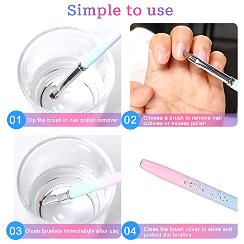 Nail Art Clean Up Brushes, Round&Flat Nail Art Brush Set of 2 Professional Nail Design Brushes Nail Brushes for Acrylic Application, Finger Nail