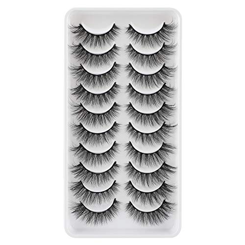 JIMIRE Cat Eye Eyelashes 10 Pairs Fake Eyelashes Fluffy Natural Look False Lashes 14mm Lashes Pack