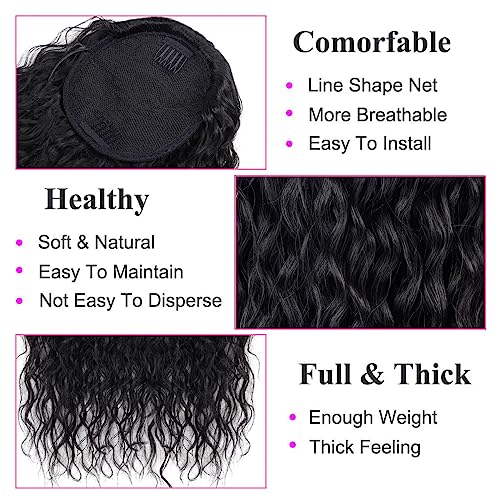Drawstring Ponytail Extension, 30 inch Long Curly Ponytail Hair Extension Synthetic Hairpiece for Women(1B#, 30 inch)