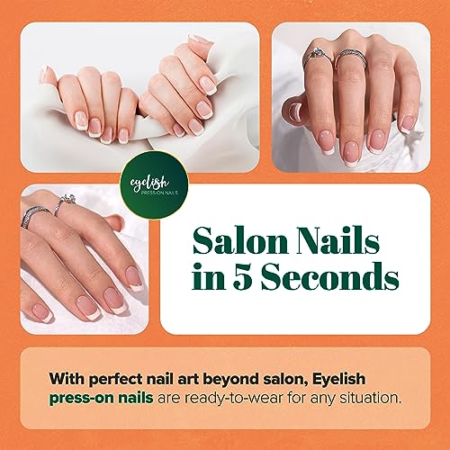 Press on Nails short, 24 Pcs False Nails with Strong Glue, Pretty Milky Fake Nails Short with Nail Glue, Stick on Nails for Women, Eyelish Nails