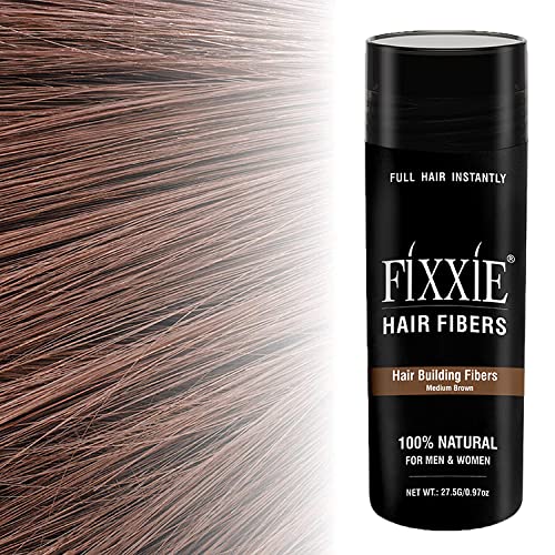 FIXXIE Hair Fibres MEDIUM BROWN for Thinning Hair 27.5g Bottle, Hair Fibre Concealer for Hair Loss for Men and Women, Naturally Thicker Looking H