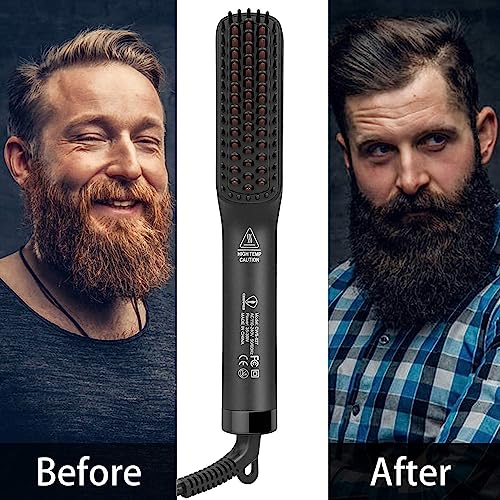 Ceenwes 3 in 1 Professional Beard Straightener with Beard Oil Beard Balm Portable Hair Straightener Brush Perfect Men Gifts for Hair Styling Men’