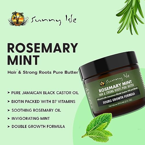 Sunny Isle Rosemary Mint Hair and Strong Roots Butter 2oz, Infused with Biotin & Jamaican Black Castor Oil to Strengthen and Nourish Hair Follicl