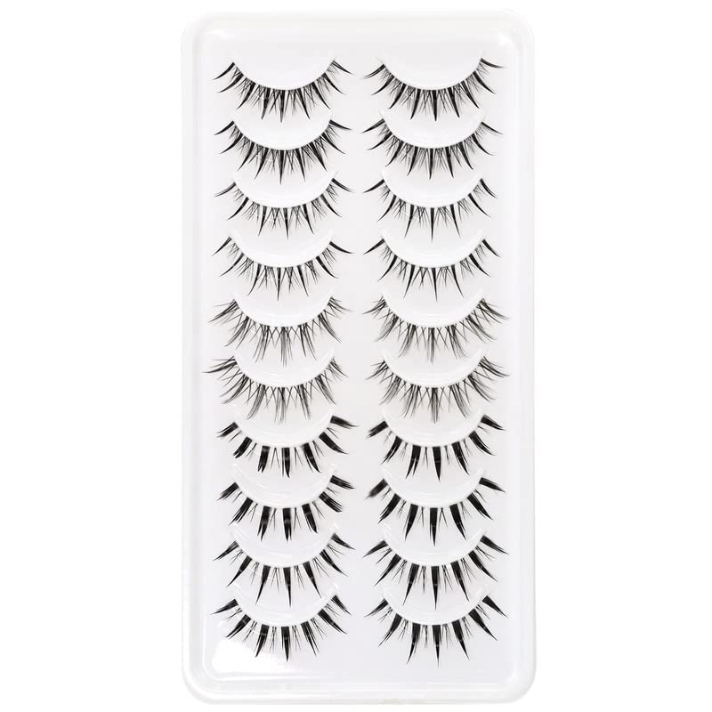EMEDA 10 Pair Manga Lashes 5 Styles Mixed Anime Lashes 100% Handmade Transparent Band Manga Eyelashes Natural Look Spiky Manga Lashes Wispy Hybri