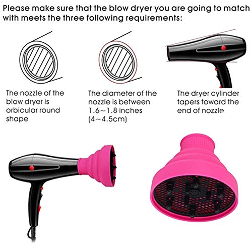 Hair Diffuser Hair Dryer Travel Collapsible Hair Dryer Portable Diffuser Curly Hair Airflow Attachment for Salon or Home Use (rose red)