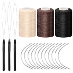 3 pcs Hair Extension Thread, Professional Hair Extension Tools with 12 pcs Hair Extension Curved C Needle 3 pcs Loop Needle Threader for Hair Ext
