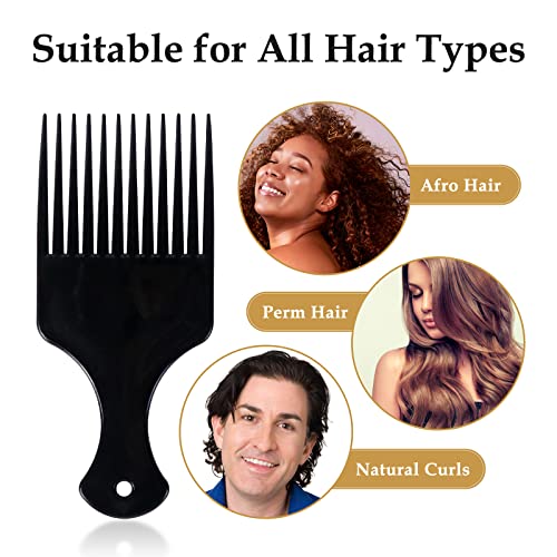 Sularpek 2 Pcs Afro Hair Comb, Black Plastic Afro Hair Comb Hair, Hair Pick Comb, Smooth & Sturdy Wide Tooth Plastic Afro Pick, for Detangling An