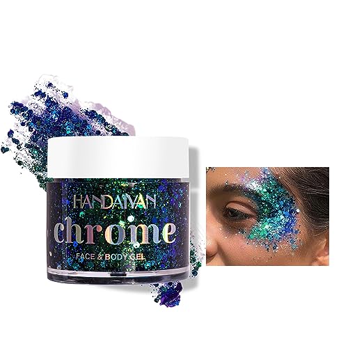 Body Glitter Gel, 50ML Face Glitters Body Gel Sequins Shimmer Liquid Eyeshadow, Mermaid Sequins Liquid Holographic Glitter Gel, Chunky Glitter fo