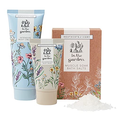 Heathcote & Ivory In The Garden Wellness Gift & Care Hamper | 100ml Body Cream, 50ml Body Wash & 200g Bath Salts | Cruelty Free & Vegan Friendly