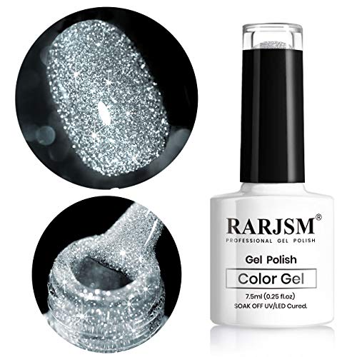 RARJSM Silver Glitter Gel Nail Polish Sparkle Nail Gel Varnish Requires Drying Under UV LED Lamp for Women Spring Summer Nail UV Beauty Art Desig