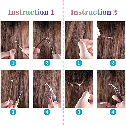 FEQO Hair Tinsel Kit with 3600 Strands Hair Tinsel 48 Inches 18 Colours Heat Resistant Sparkle Shiny Tinsel Hair Extensions Micro Beads Pulling L