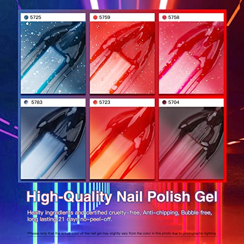 AUBSS Colour Changing Gel Nail Polish Set, 6 Colours Temperature Change Gel Polish Thermal Mood Chameleon Soak Off UV Gel Nail Kit Red Blue Orang