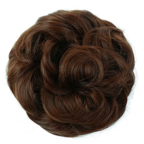 JJstar Messy Hair Bun Curly Wavy Hair Scrunchies Accessories Pieces for Women Girls Synthetic Hair Chignons (Dark Brown)
