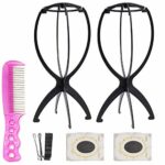Beayuer 2 Pack Wig Stands for Wigs Durable Plastic Folding Wig Holder Portable Collapsible Wig Dryer Travel Short Hair Extensions Stands (Black,
