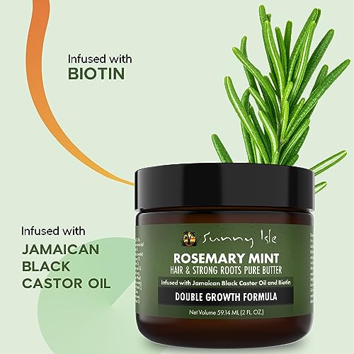 Sunny Isle Rosemary Mint Hair and Strong Roots Butter 2oz, Infused with Biotin & Jamaican Black Castor Oil to Strengthen and Nourish Hair Follicl