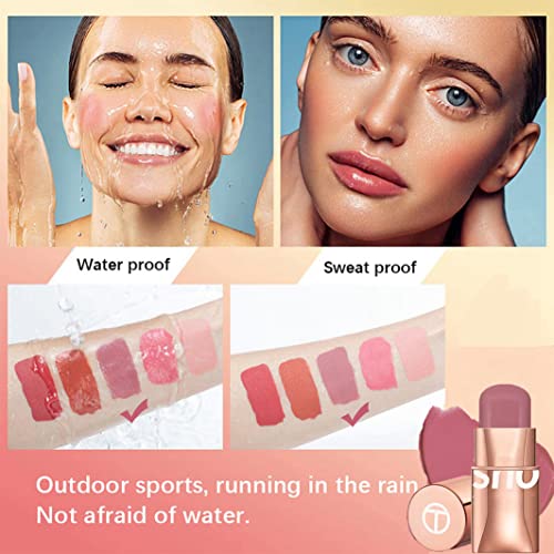 Blush Stick - Cream Blush - Waterproof Long-lasting 3-in-1 Multi-Use Blusher Contour for Lip Cheek Eye - Moisturize and Blendable Blush for Natur