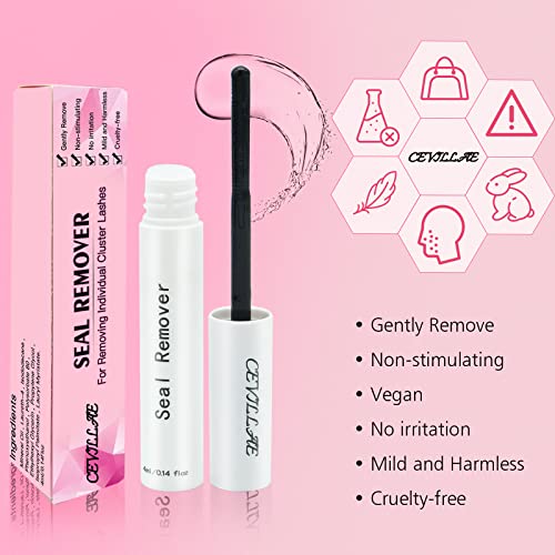 Lash Bond and Seal with Remover, Cevillae Eyelash Glue and Lash Remover for Individual Cluster Lashes Extensions, Waterproof Strong Hold 48Hours