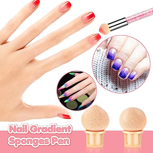 Prasacco 4 Pieces Nail Sponge for Ombre Sponge Nail Brush Gradient Nail Brush Double Head Sponge Nail Art Tool with 16 Pieces Replacement Head Na