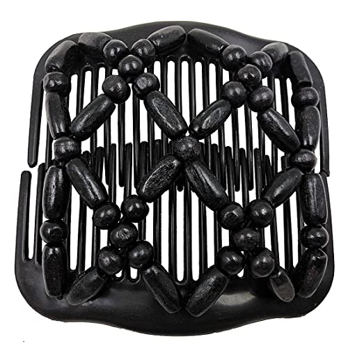 Beads Hair Combs Magic Elastic Hair Double Clips Magic Hair Comb Double Row Wooden Bead Hair Comb Stretchy Hair Comb Clip Hair Accessories for Gi