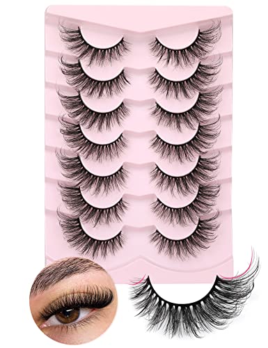 False Eyelashes Natural Look Eye Lashes Wispy CC Curl Russian Eyelashes 14mm Clear Band Strip Lashes That Look Like Extensions Cat Eye Lashes Pac