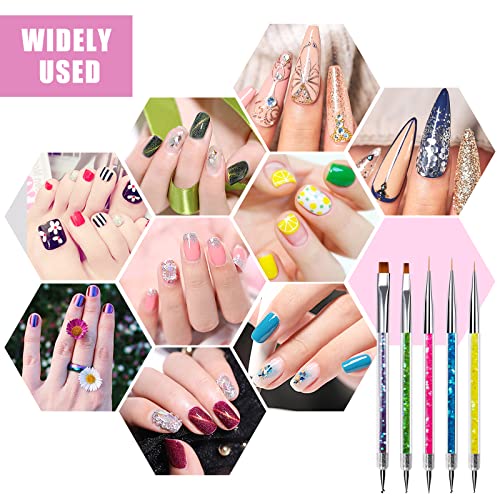 Sularpek 5pcs Nail Art Brushes, Nail Dotting Tools, Function Nail Brush for Dotting Drawing Painting Tools Liner Design Nail Art with Glitter Han