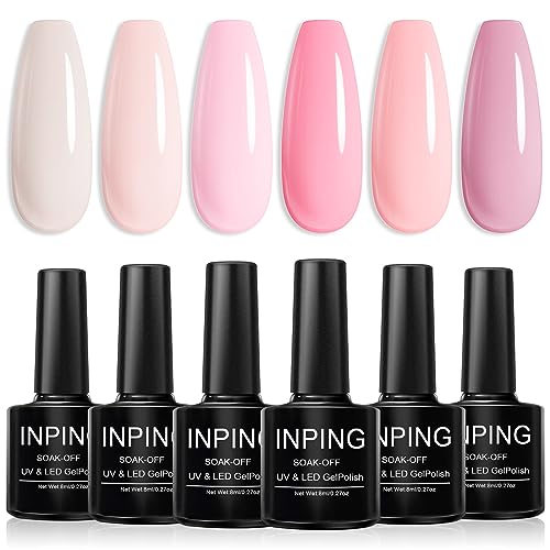 INPING Gel Nail Polish, 6 Colors Nude Gel Polish Bare Apricot Light Beige Natural Skin Dark Brown Popular Collection Soak Off UV/LED Lamp Manicur